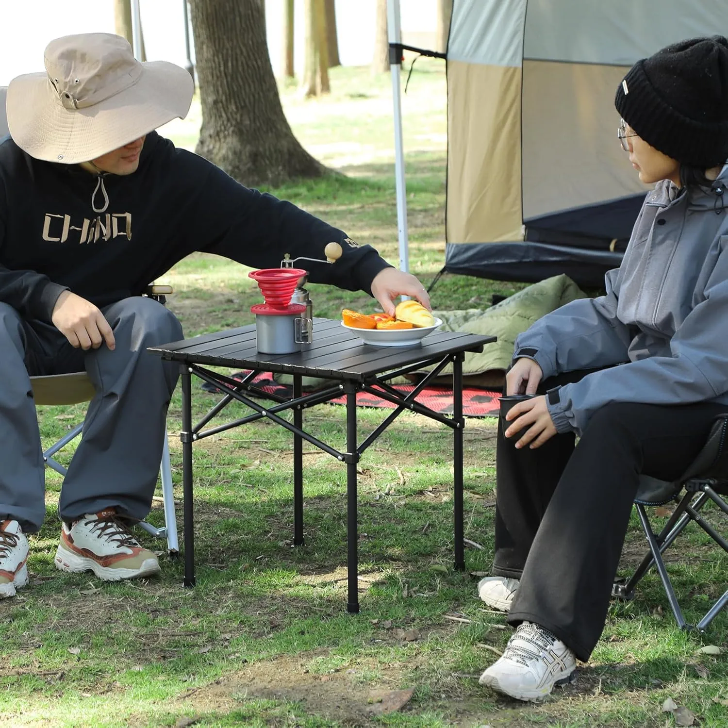 REDCAMP Folding Roll Up Camping Table, 20x20.5 Lightweight Portable Compact Beach Table for Outdoor,Picnic,Hiking,Black