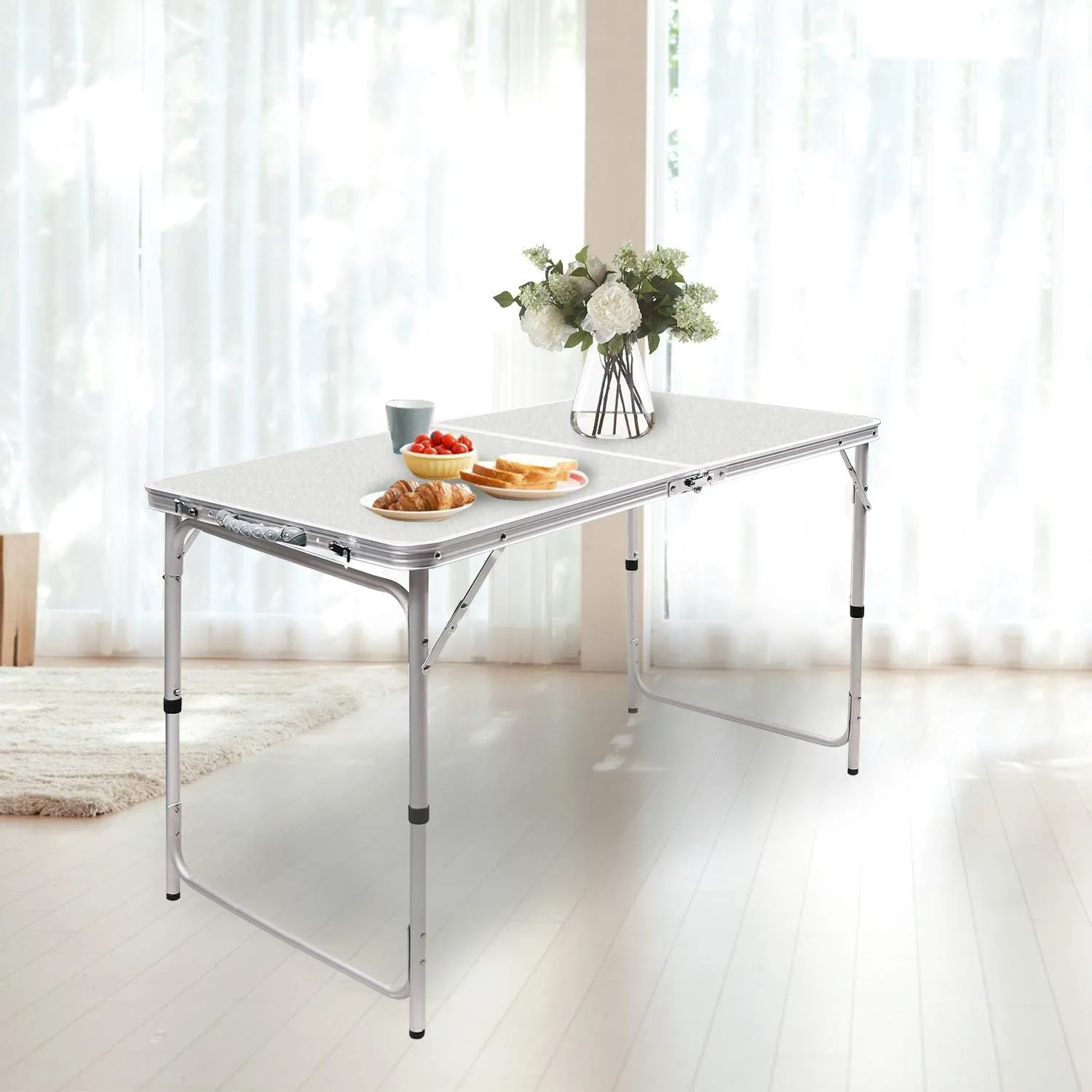 RedSwing 4 Feet Folding Camping Table Adjustable Height, Lightweight Portable Aluminum Frame Table for Picnic Beach Outdoor Indoor, 47.2''L x 23.6'' W x 22''/27'' H