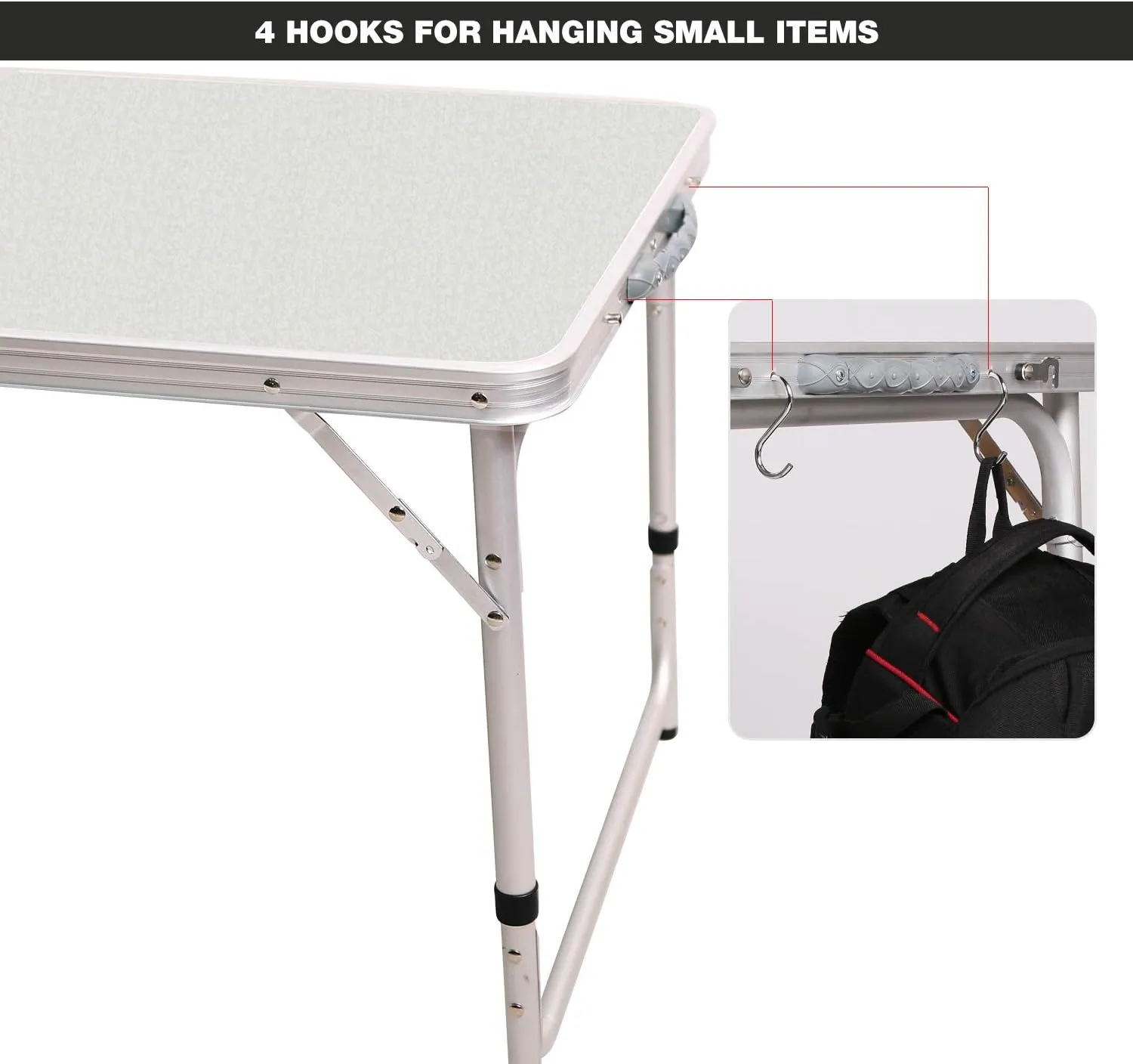 RedSwing 4 Feet Folding Camping Table Adjustable Height, Lightweight Portable Aluminum Frame Table for Picnic Beach Outdoor Indoor, 47.2''L x 23.6'' W x 22''/27'' H