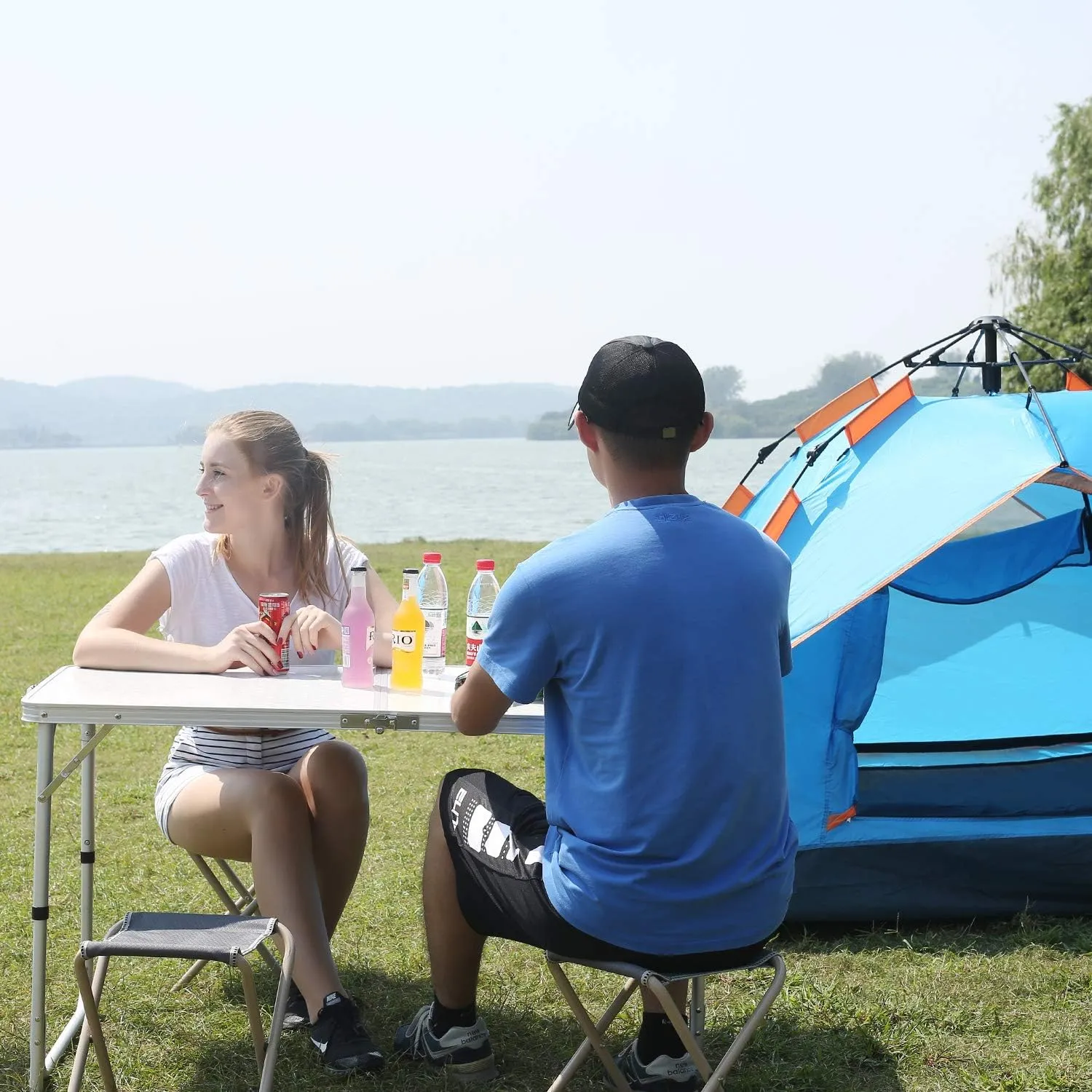 RedSwing 4 Feet Folding Camping Table Adjustable Height, Lightweight Portable Aluminum Frame Table for Picnic Beach Outdoor Indoor, 47.2''L x 23.6'' W x 22''/27'' H