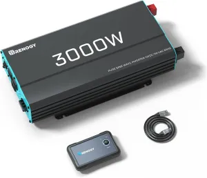 Renogy 3000W Pure Sine Wave Inverter 12V DC to 120V AC Converter for Home, RV, Truck, Off-Grid Solar Power Inverter with Built-in 5V/2.1A USB, AC Hardwire Port, Remote Controller