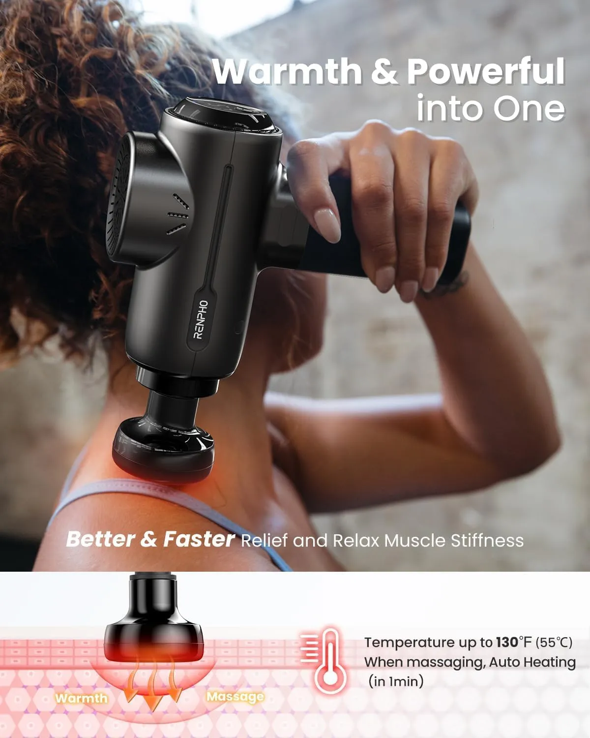 RENPHO Massage Gun with Heat, FSA HSA Eligible Portable Percussion Massager with Bluetooth for Back and Neck, Gifts for Men and Women, Carry Case, Active  Thermal
