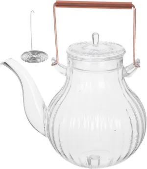 Retro Style Heat-resistant Glass Tea Kettle 800ml Stovetop Kettle Copper Handle for Cooking Tea