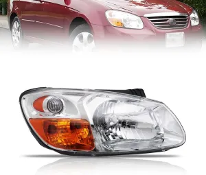 Right Headlight Assembly for 2007 2008 2009 Ki-a Spectra, Passenger Side Halogen Headlamp with Clear Lens Black Housing Amber Reflector, 1 PC, Replace# 921012F530