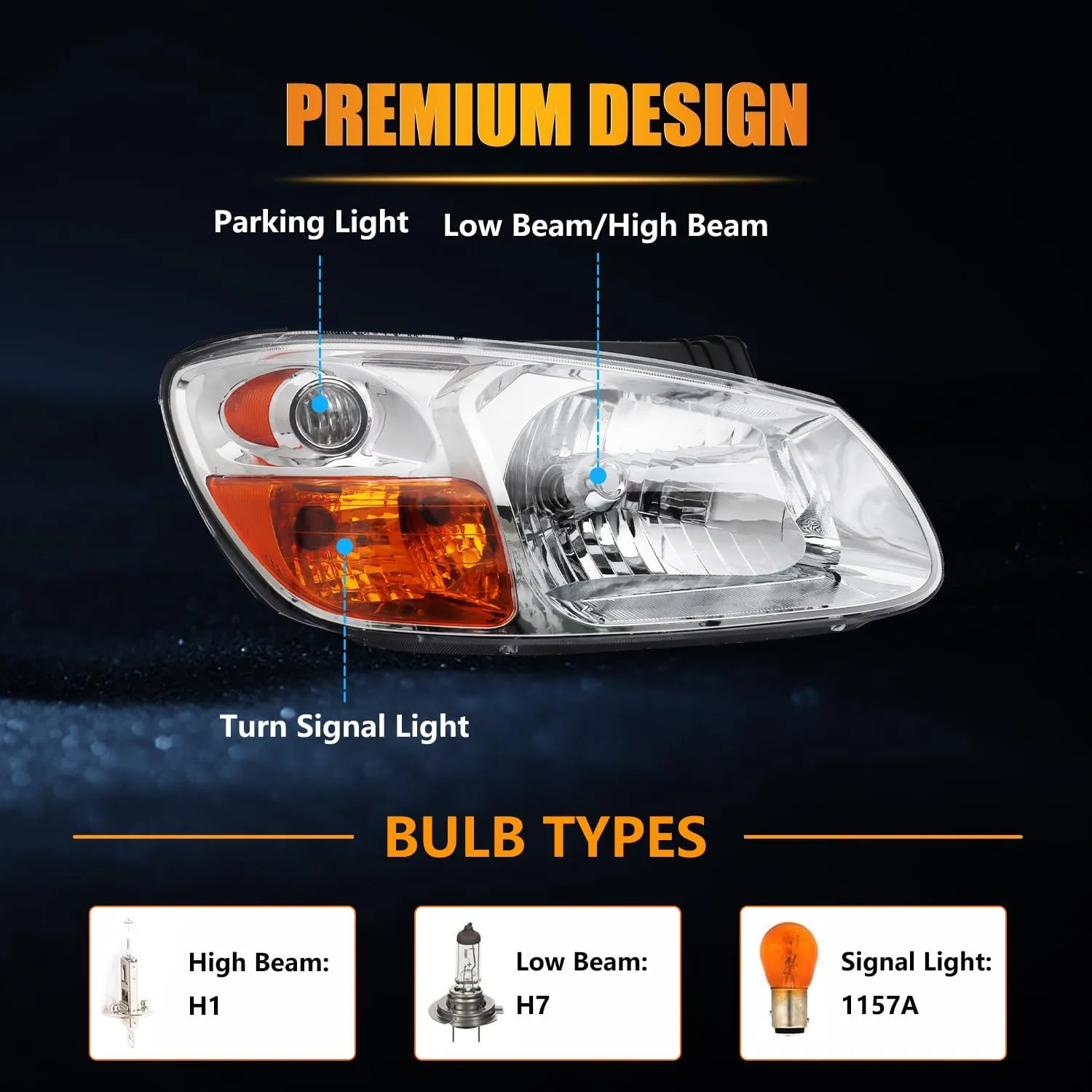 Right Headlight Assembly for 2007 2008 2009 Ki-a Spectra, Passenger Side Halogen Headlamp with Clear Lens Black Housing Amber Reflector, 1 PC, Replace# 921012F530
