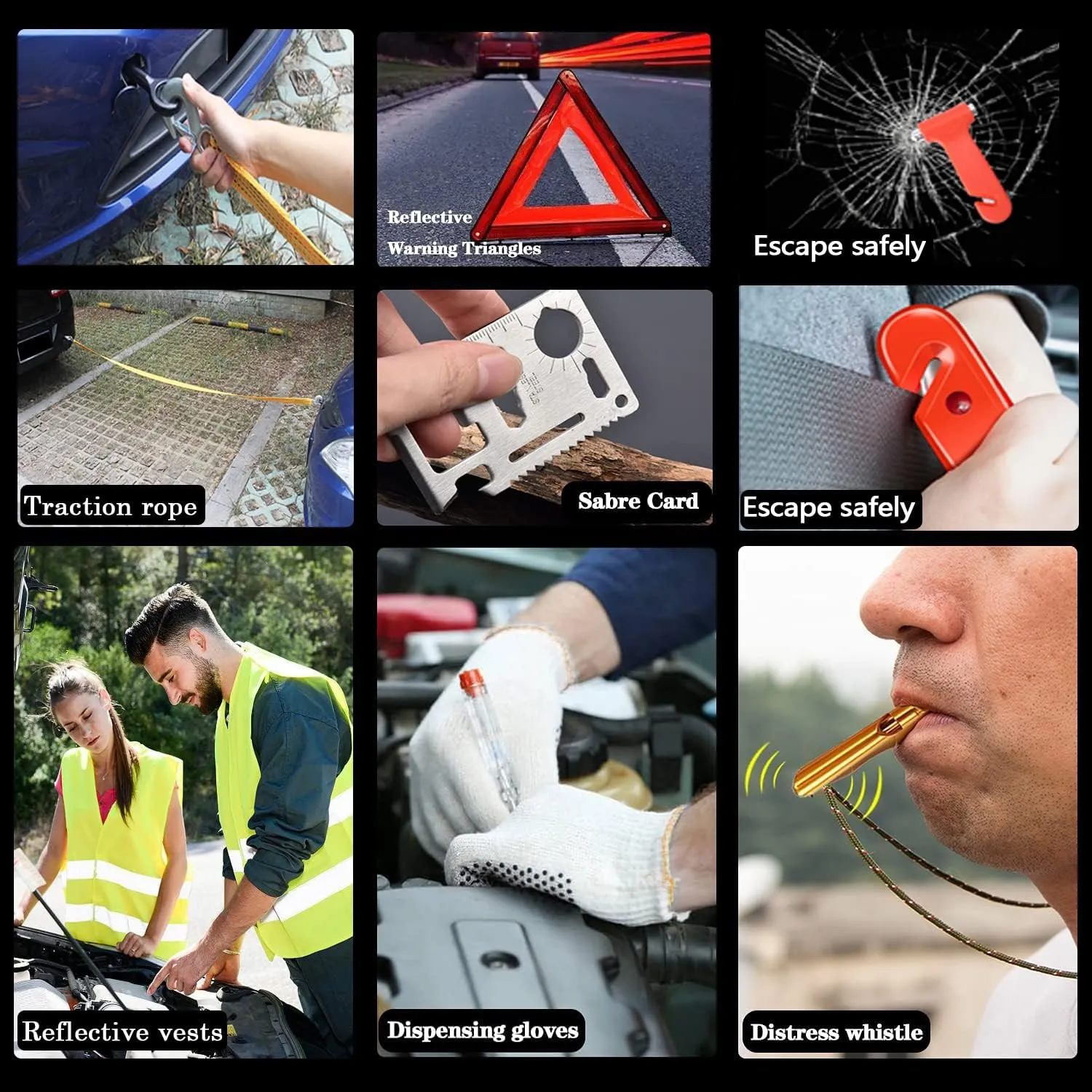 Roadside Emergency Car Kit-Safety Car Kit Car Emergency Kit with Jumper Cables Roadside Assistance Kit, Tow Rope, Safety Hammer, Reflective Warning Triangle,Car Tool Kit
