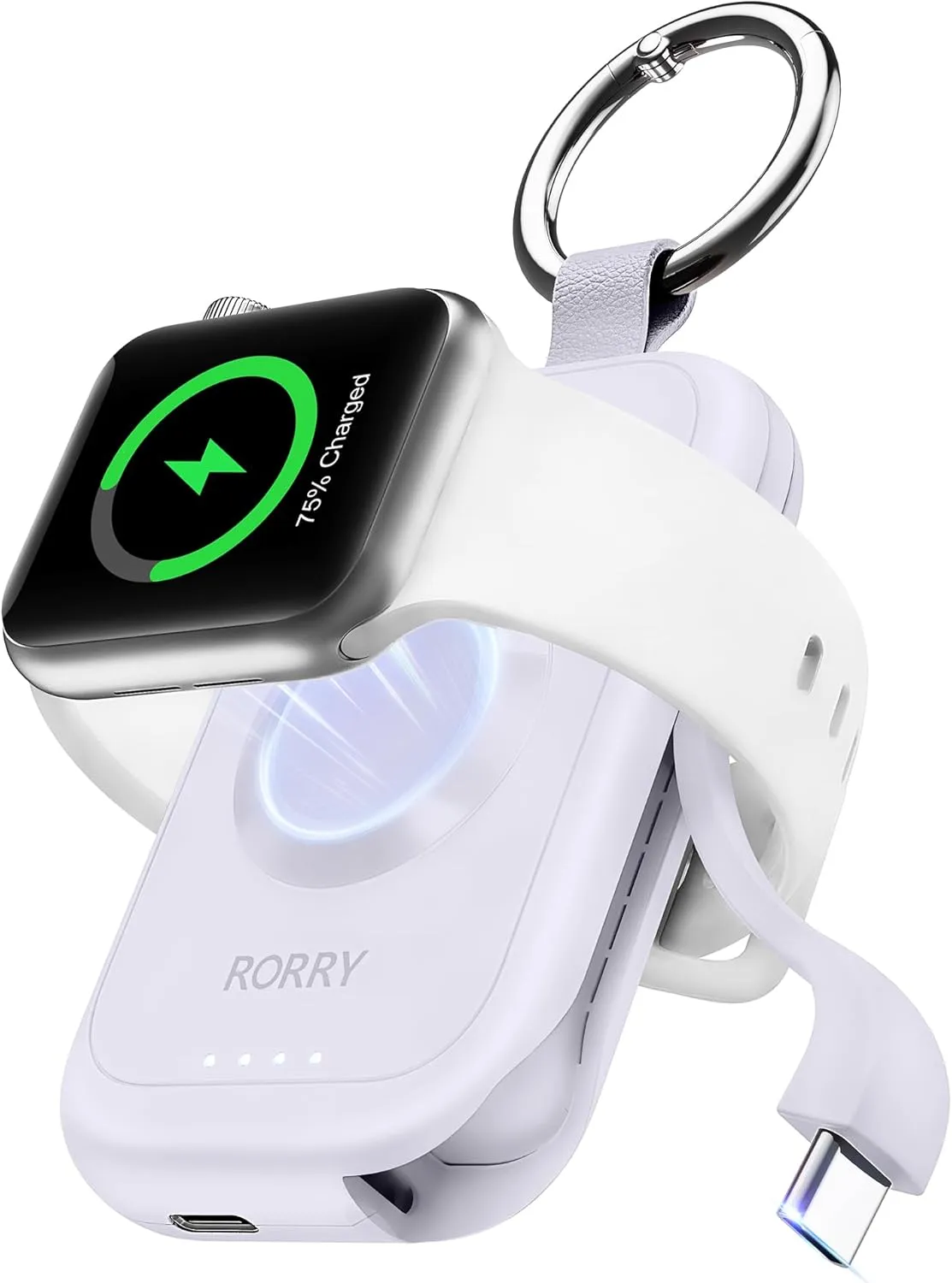 RORRY Portable Charger for Apple Watch, 2500mAh Fast Charging for iWatch Charger, Travel Essentials Gifts with Built-in USB C Cable for Apple Watch Series 10 9 8 7 6 5 Ultra 2 SE Accessories, Purple