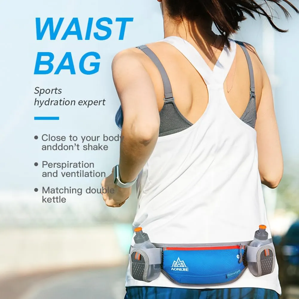 Running Belt Double kettle Design with 2 * 170ml Water Bottle Waist Pack for Cycling Running Hiking (blue)