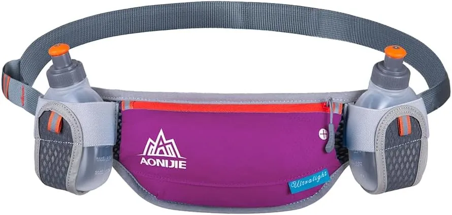 Running Belt Double kettle Design with 2 * 170ml Water Bottle Waist Pack for Cycling Running Hiking (rose)