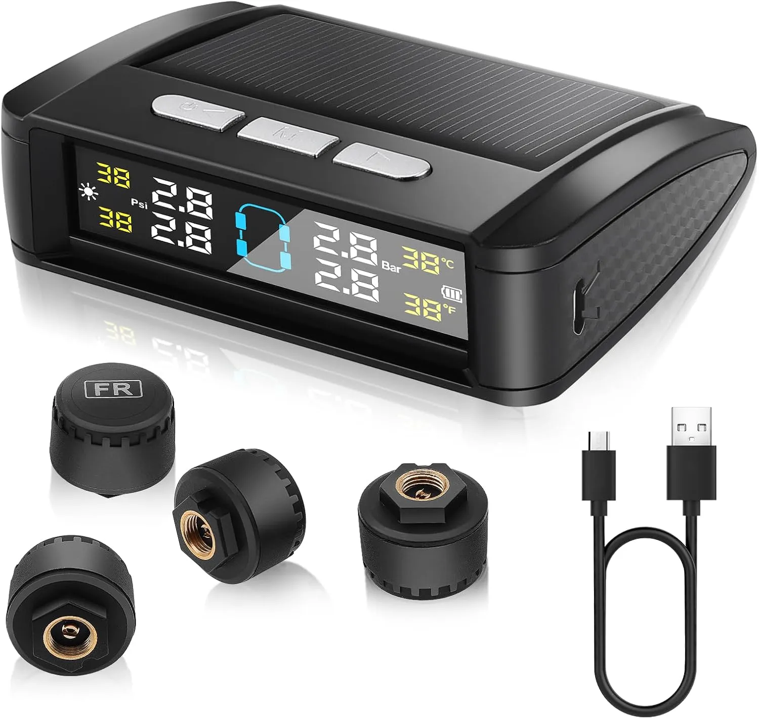 RV & Trailer Tire Pressure Monitoring System (TPMS) - Voice Alerts, Solar/USB Charging, IPX7 Waterproof Sensors for Trucks/SUVs/Campers
