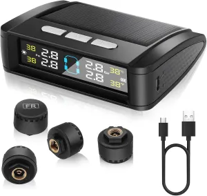 RV & Trailer Tire Pressure Monitoring System (TPMS) - Voice Alerts, Solar/USB Charging, IPX7 Waterproof Sensors for Trucks/SUVs/Campers