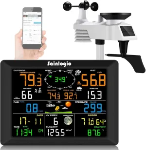 Sainlogic WiFi Weather Station, 8.3 inch Large Display Wireless Indoor Weather Stations with Rain Gauge and Wind Gauge,Weather Forecast,Wunderground