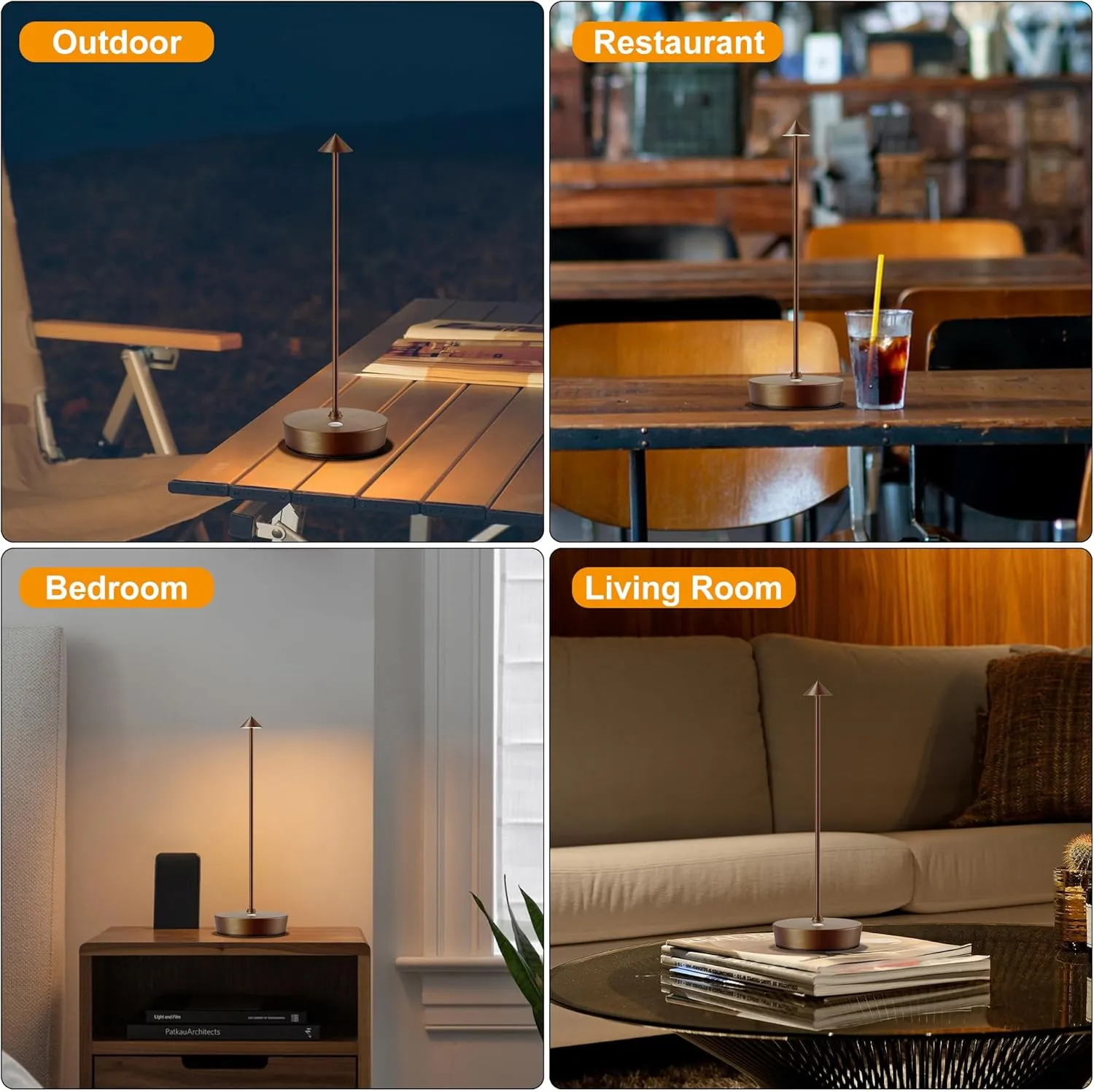 SAKRINGT 2 Pack Cordless Table Lamps Rechargeable, 6000mAh Battery Operated Waterproof Stepless Dimming Modern Portable LED Table Light for Restaurant Dining Patio Outdoor