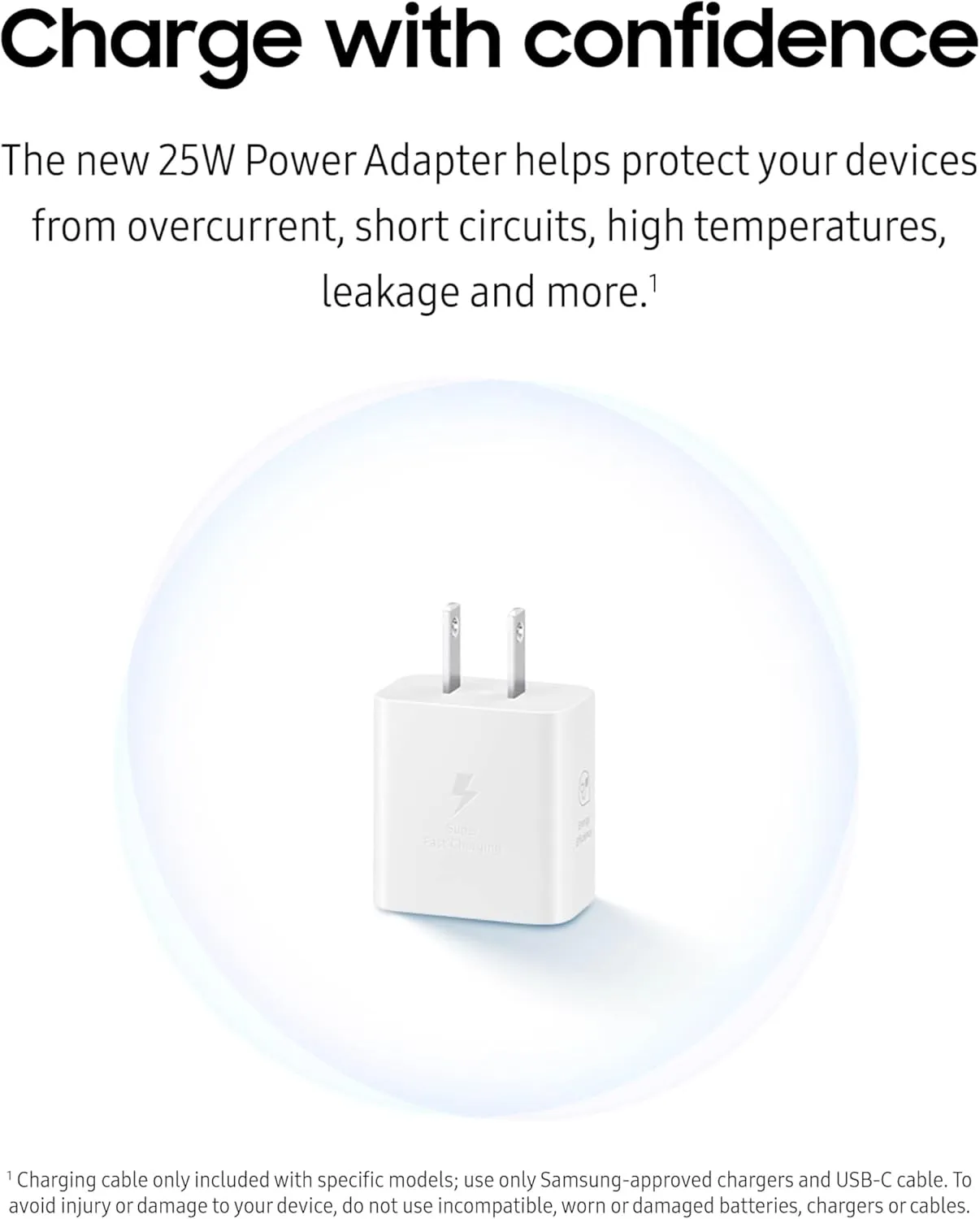 Samsung 25W Wall Charger Power Adapter, Cable Not Included, Super Fast Charging, Compact Design, Energy Efficient, Compatible with Galaxy and USB Type C Devices, Black