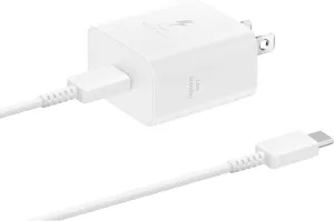 SAMSUNG 25W Wall Charger Power Adapter with Cable, Super Fast Charging, Compact Design, Compatible with Galaxy and USB Type C Devices, White