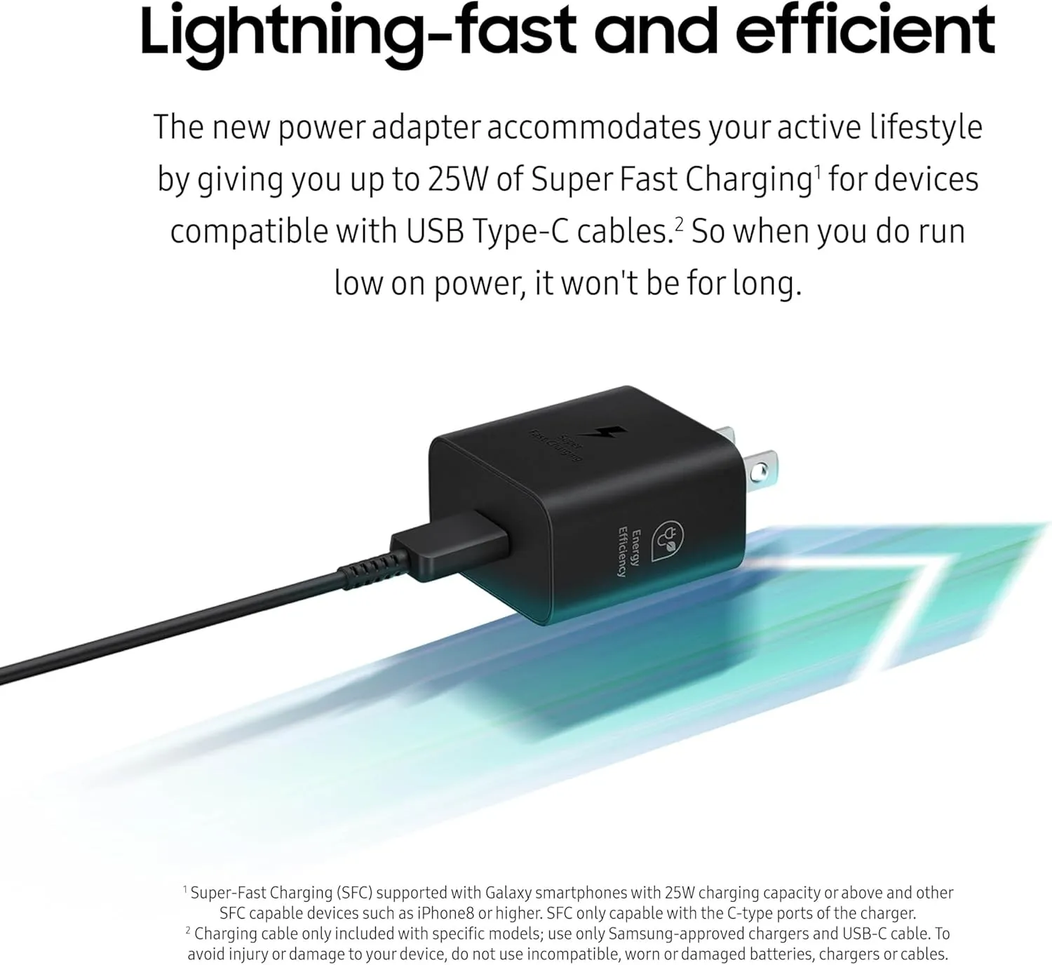 Samsung 25W Wall Charger Power Adapter with Cable, Super Fast Charging, Compact Design, Energy Efficient, Compatible with Galaxy and USB Type C Devices, Black