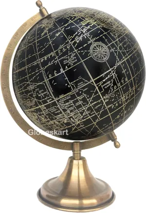 Samyuktha Educational/Antique Globe with Brass Antique Arc and Base/World Globe/Home Decor/Office Decor/Gift Item / 8 inches (Surahi) (Black Gold)