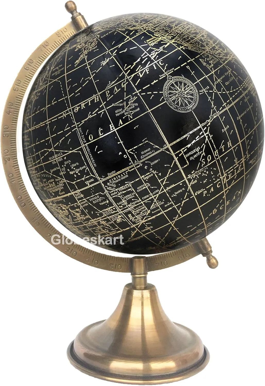 Samyuktha Educational/Antique Globe with Brass Antique Arc and Base/World Globe/Home Decor/Office Decor/Gift Item / 8 inches (Surahi) (Black Gold)