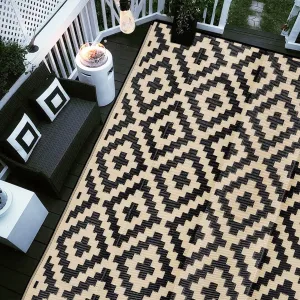 SAND MINE Waterproof Outdoor Rug 9x12 ft, Plastic Reversible Rug, Modern Area Rug, Large Floor Mat for Outdoors, RV, Patio, Backyard, Deck, Picnic, Beach, Camping