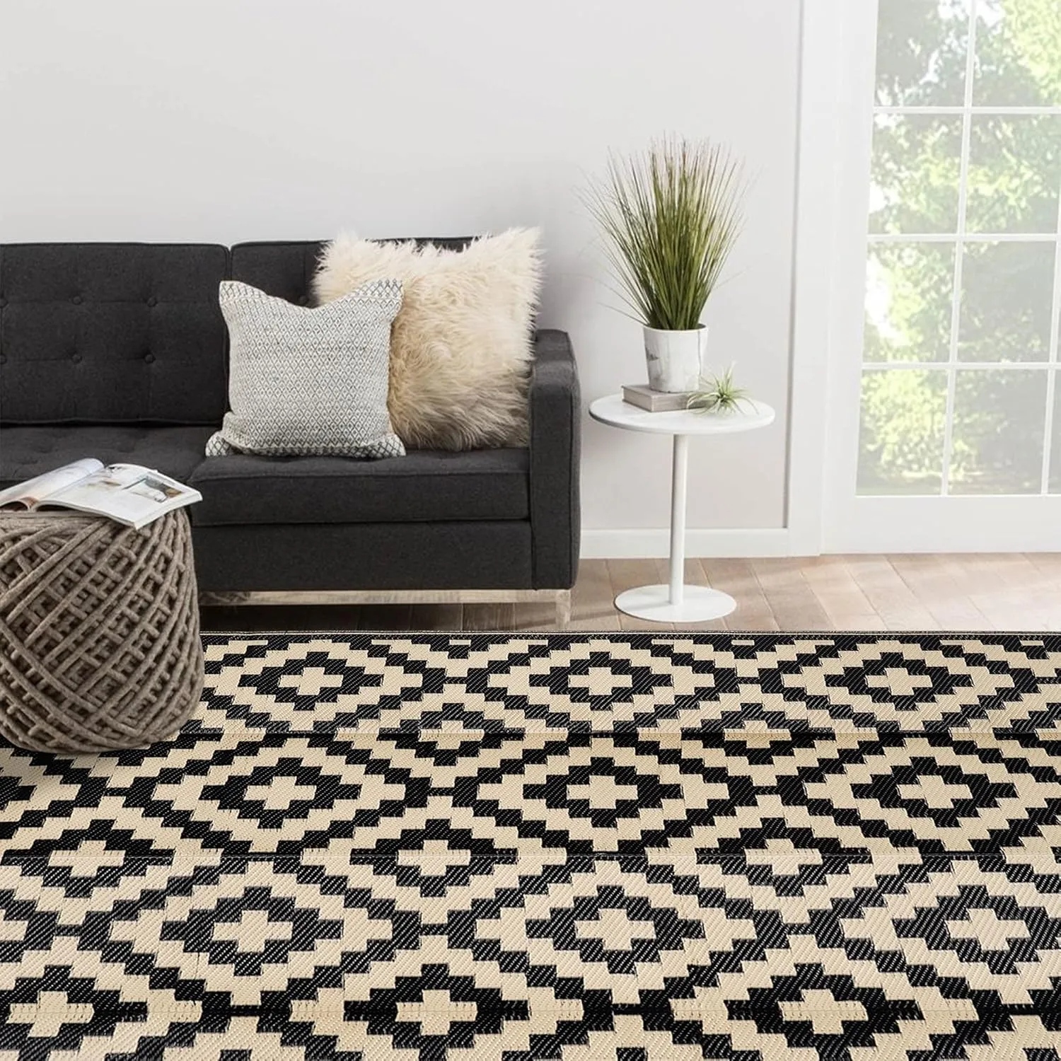 SAND MINE Waterproof Outdoor Rug 9x12 ft, Plastic Reversible Rug, Modern Area Rug, Large Floor Mat for Outdoors, RV, Patio, Backyard, Deck, Picnic, Beach, Camping