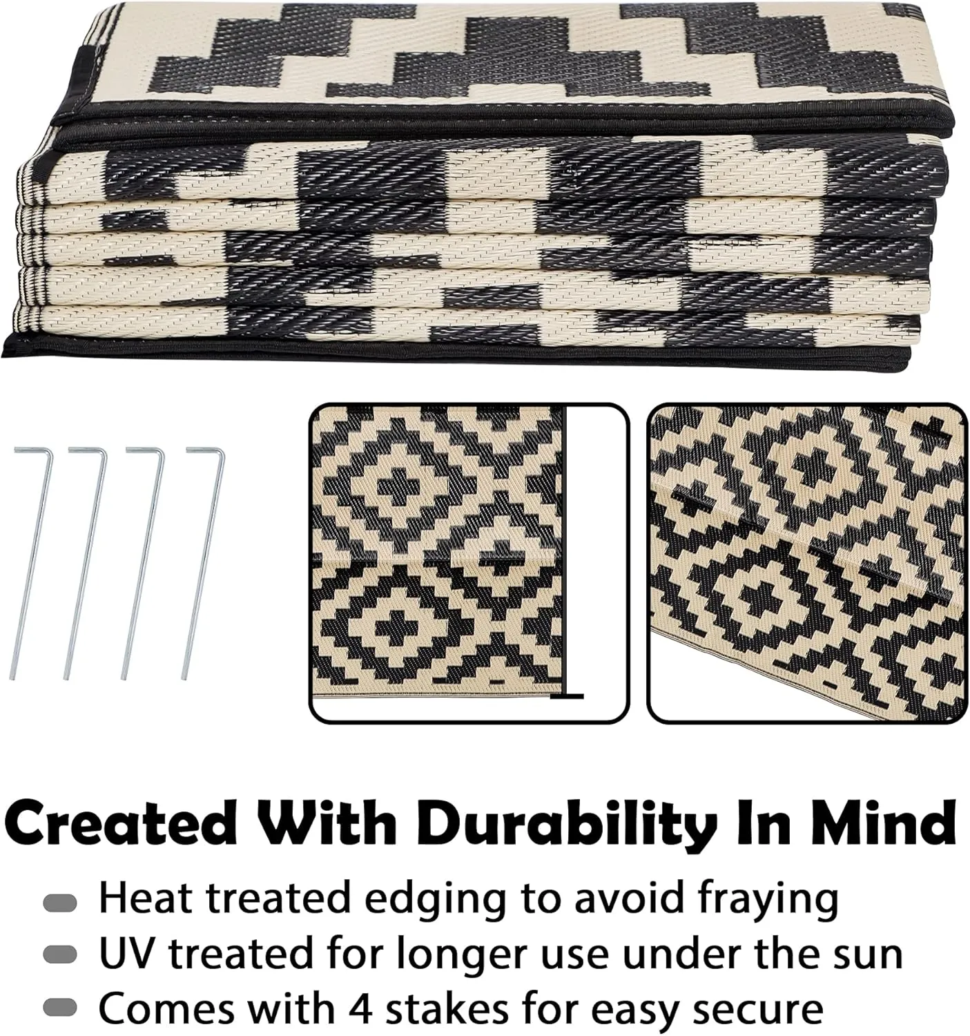 SAND MINE Waterproof Outdoor Rug 9x12 ft, Plastic Reversible Rug, Modern Area Rug, Large Floor Mat for Outdoors, RV, Patio, Backyard, Deck, Picnic, Beach, Camping