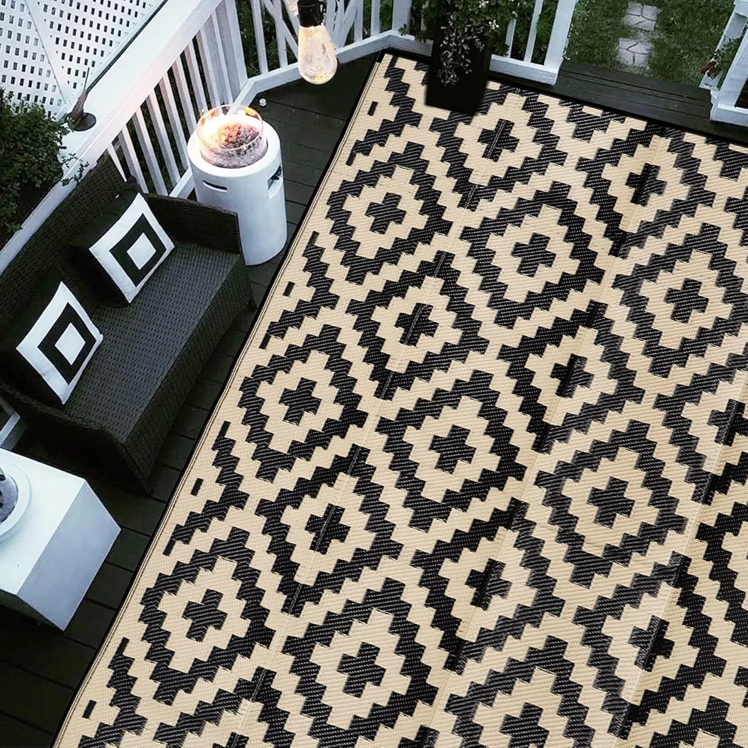 SAND MINE Waterproof Outdoor Rug 9x12 ft, Plastic Reversible Rug, Modern Area Rug, Large Floor Mat for Outdoors, RV, Patio, Backyard, Deck, Picnic, Beach, Camping