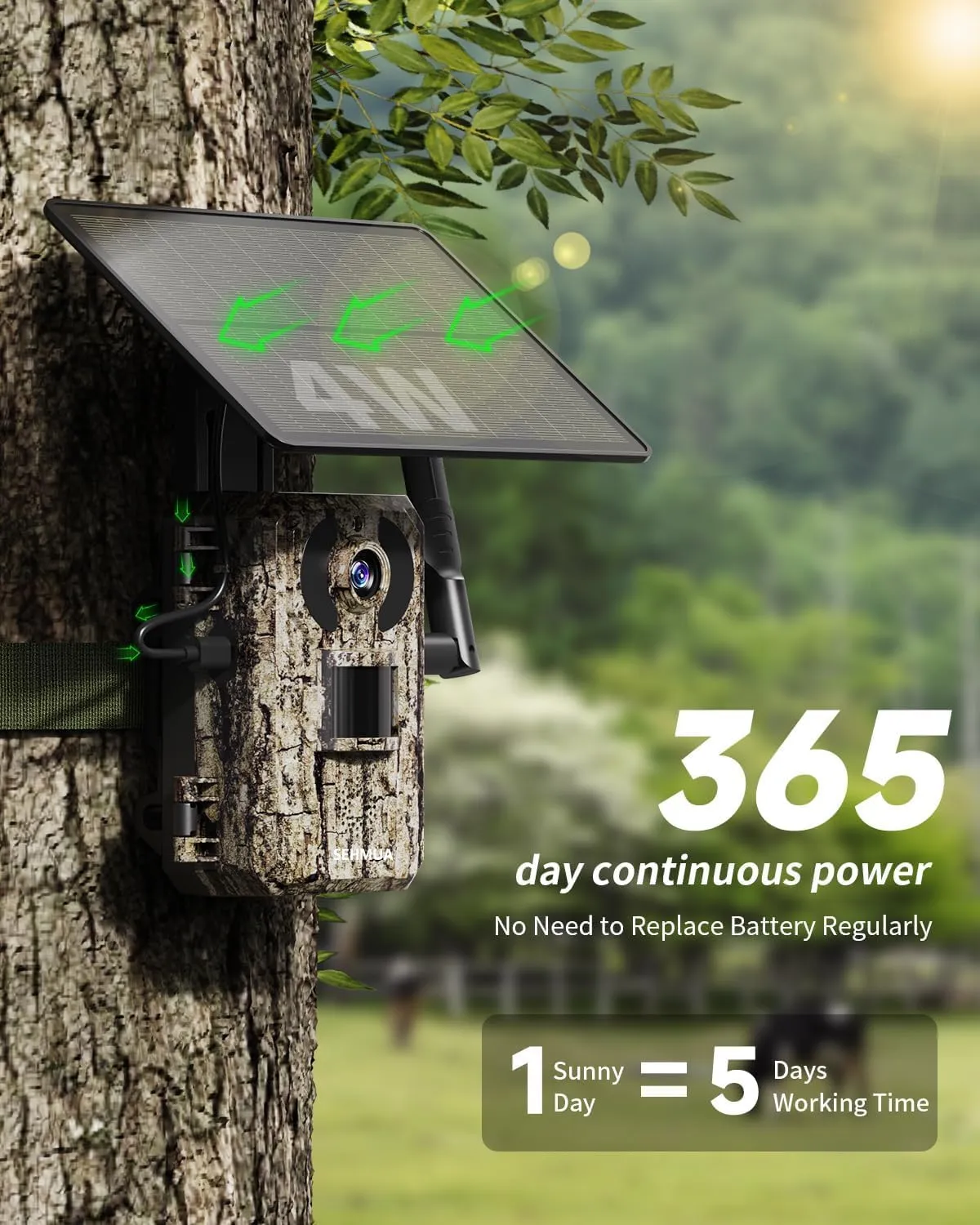 SEHMUA Cellular Trail Cameras with Live Streaming, Built-in 4G LTE SIM Card, Phone Access, Solar Powered Game/Deer Camera, Motion Activated, 0.2s Trigger Time, Low Light Night Vision, IP66 Waterproof