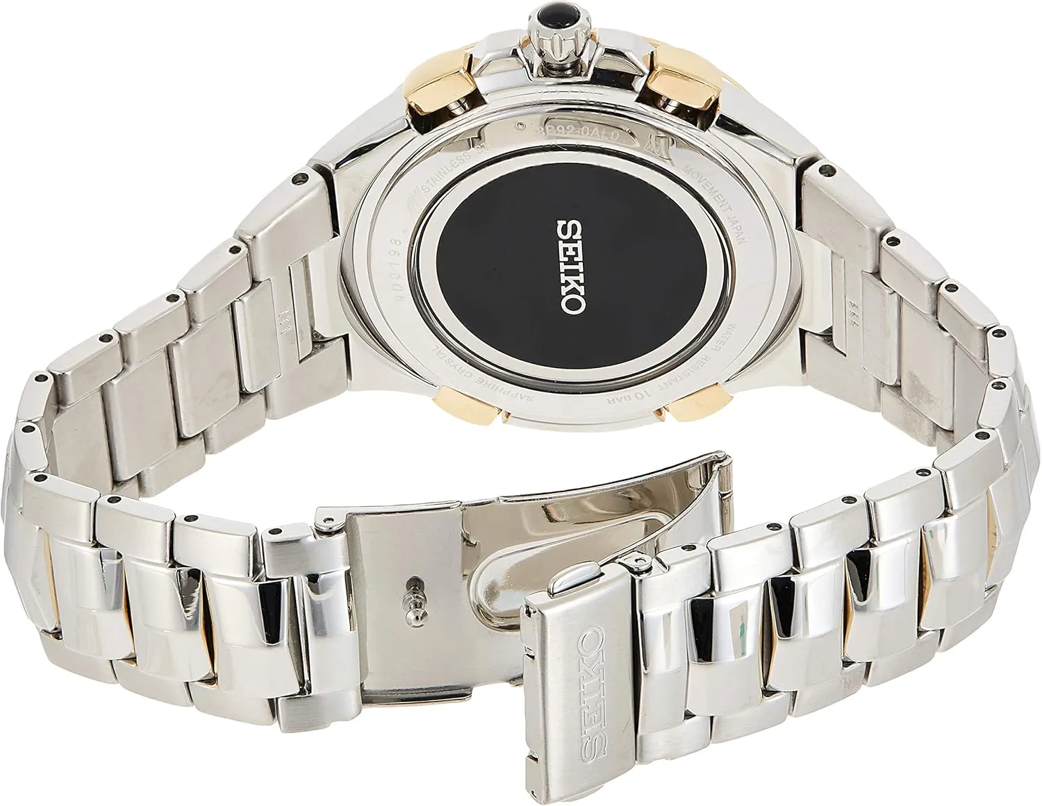 SEIKO SSG010 Watch for Men - Coutura Collection - Radio Sync Solar Chronograph, Two-Tone Stainless Steel Case & Bracelet, Black Dial with Lumibrite Hands & Markers, and Date Calendar