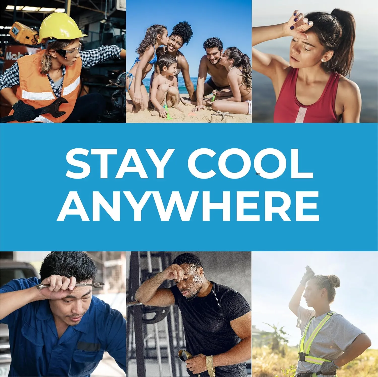 SHAKEitCOOL Original Cooling Towel – Be Cool in Style - Heat Relief, Soft, Lightweight, Sun Protection, Easy Clean - Perfect for Biking, Running, Yoga, Gym, Gardening - Blue Wave