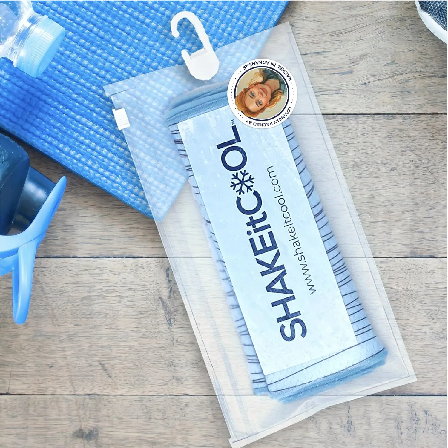 SHAKEitCOOL Original Cooling Towel – Be Cool in Style - Heat Relief, Soft, Lightweight, Sun Protection, Easy Clean - Perfect for Biking, Running, Yoga, Gym, Gardening - Blue Wave