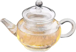 Short Mouth Transparent Glass Teapot Heat Resistant Kettle for Coffee and Tea Brewing Fine Density Filter for Filtration for Home and Office Use