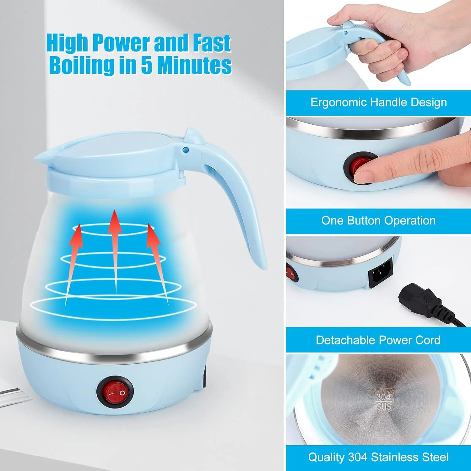 Silicone Foldable Electric Water Kettle – 600ml