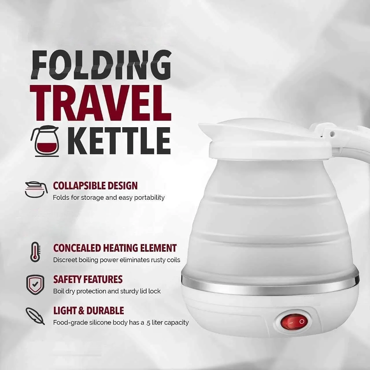 Silicone Foldable Electric Water Kettle – 600ml
