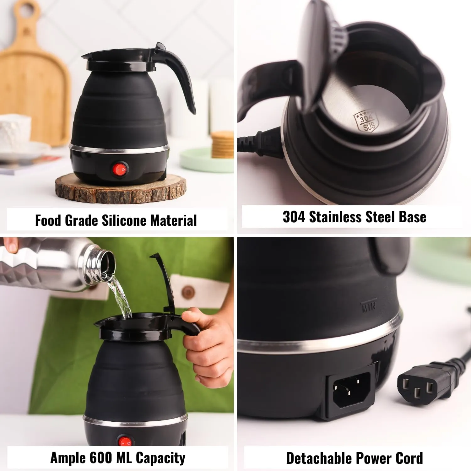 Silicone Foldable Electric Water Kettle – 600ml