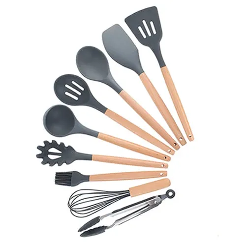 Silicone Kitchenware Cooking Utensils Set Non-stick Cookware Spatula Shovel Egg Beaters Wooden Handle Kitchen Cooking Tool Set
