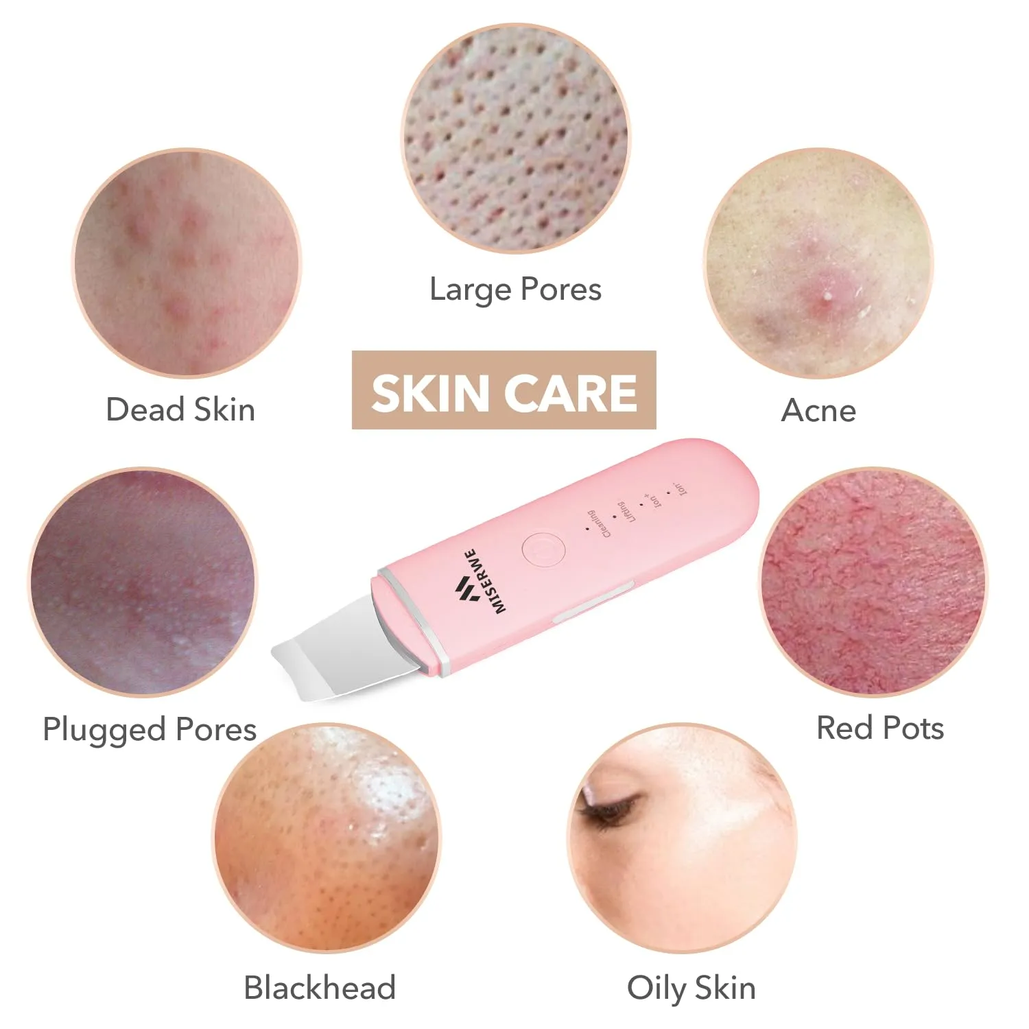 Skin Scrubber Face Skin Spatula Facial Scrubber Spatula Pore Cleaner with 4 Modes (Pink)