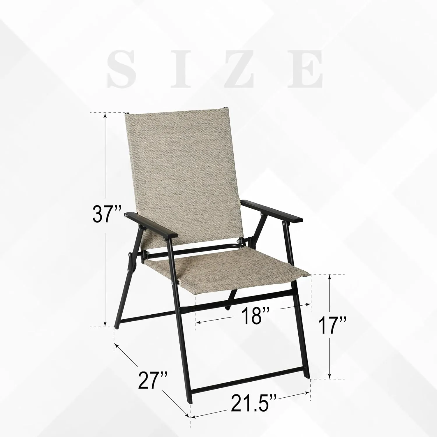 Sling Folding Patio Dining Chairs Set of 2 with High Back and Armrests for Outdoor Camping, Garden - Beige