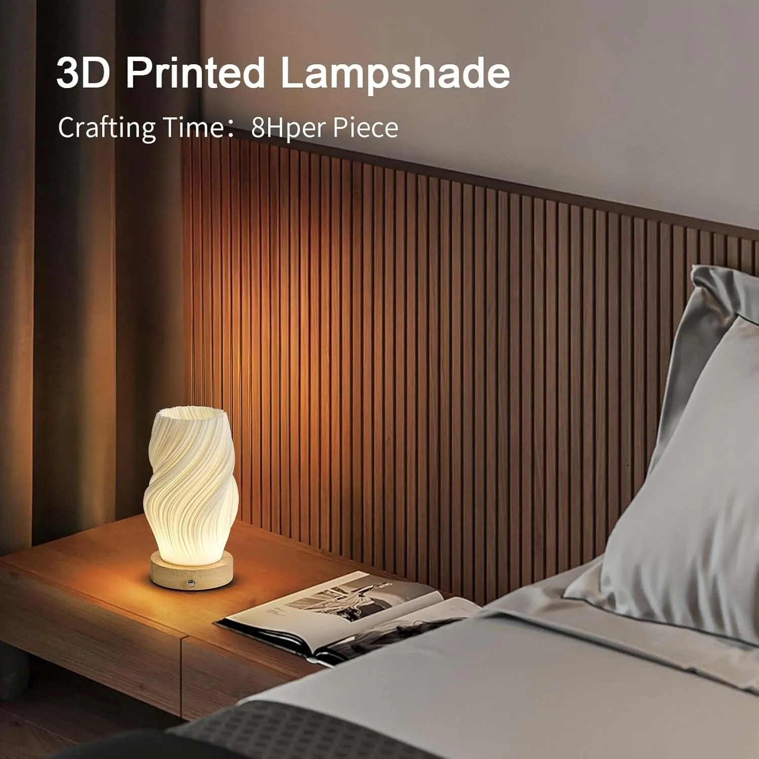 Small Battery Operated Lamp, Modern Table Lamp, Rechargeable, Touch Control, 3 Color Temperature, Dimmable, Bedside Table, Flame