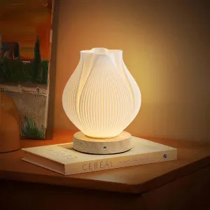 Small Battery Operated Lamp, Modern Table Lamp, Rechargeable, Touch Control, 3 Color Temperature, Dimmable, Bedside Table, Tulip
