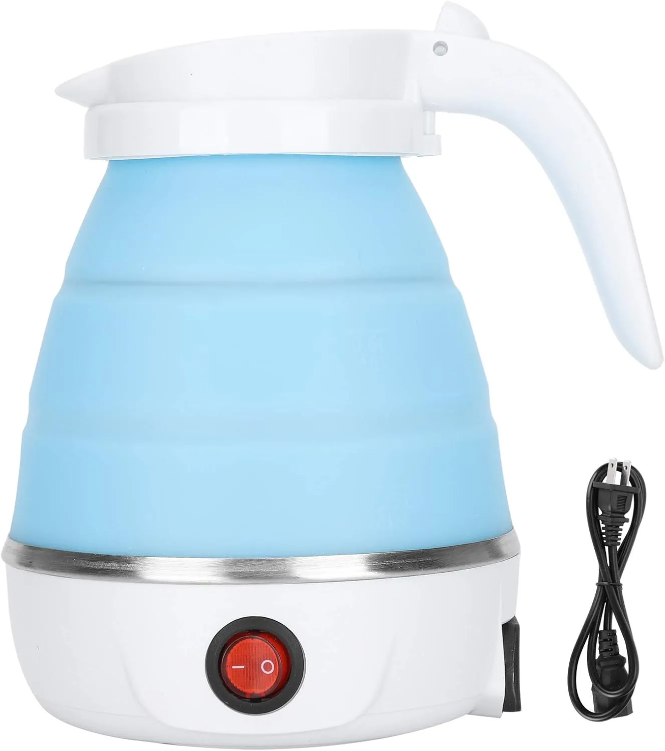 Small Electric Kettle Travel Kettle Folding Water Boiler Portable Silicone Household Electric Kettle 400W US Plug 110V Portable Water Boiler Collapsible Kettle (Blue)