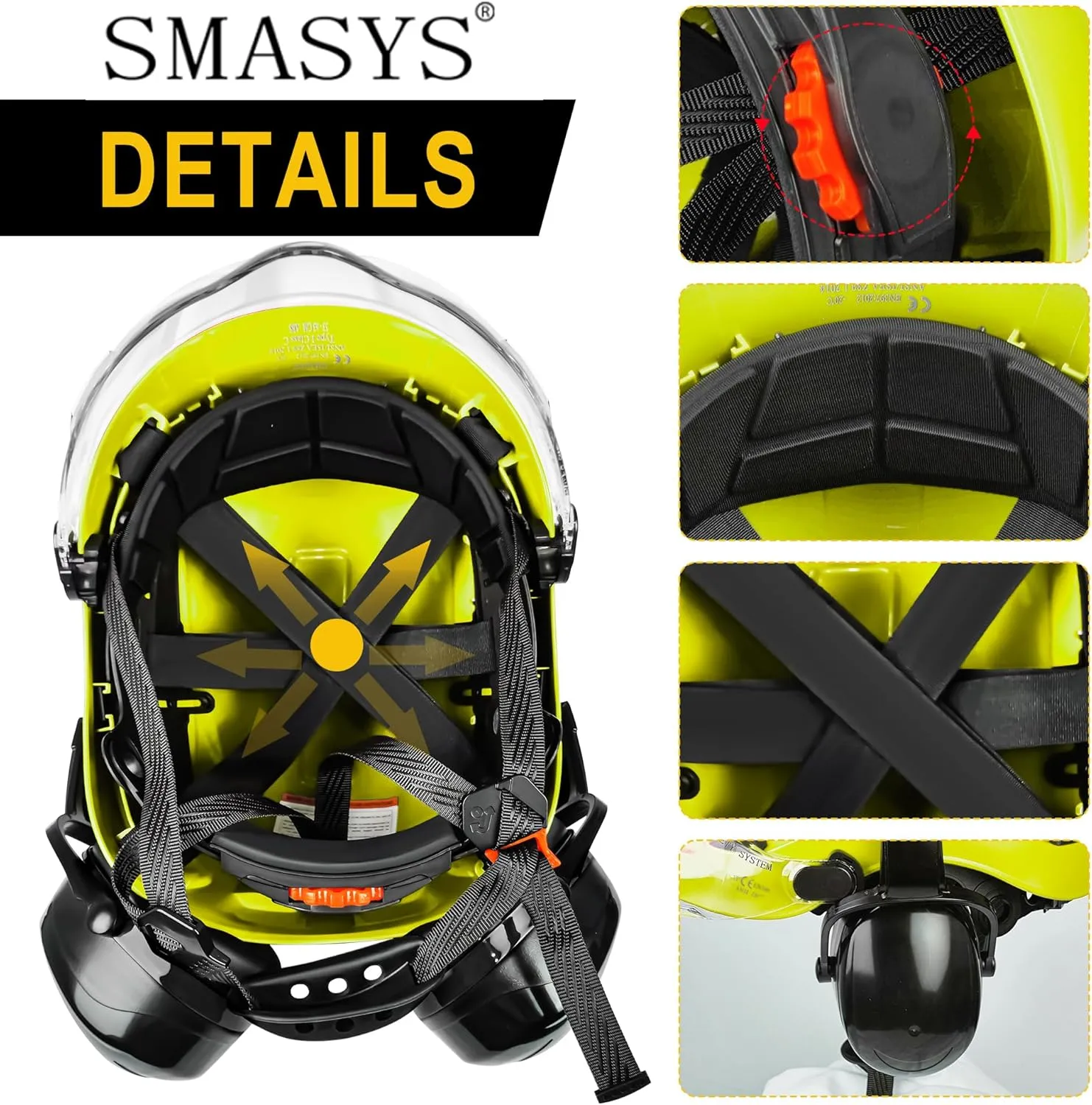 SMASYS Safety Hard Hat with Visor Ear Muffs- Adjustable ABS Climbing Helmet 6-Point Suspension Perfect for Construction Head Protection Hardhats Hear, Bule