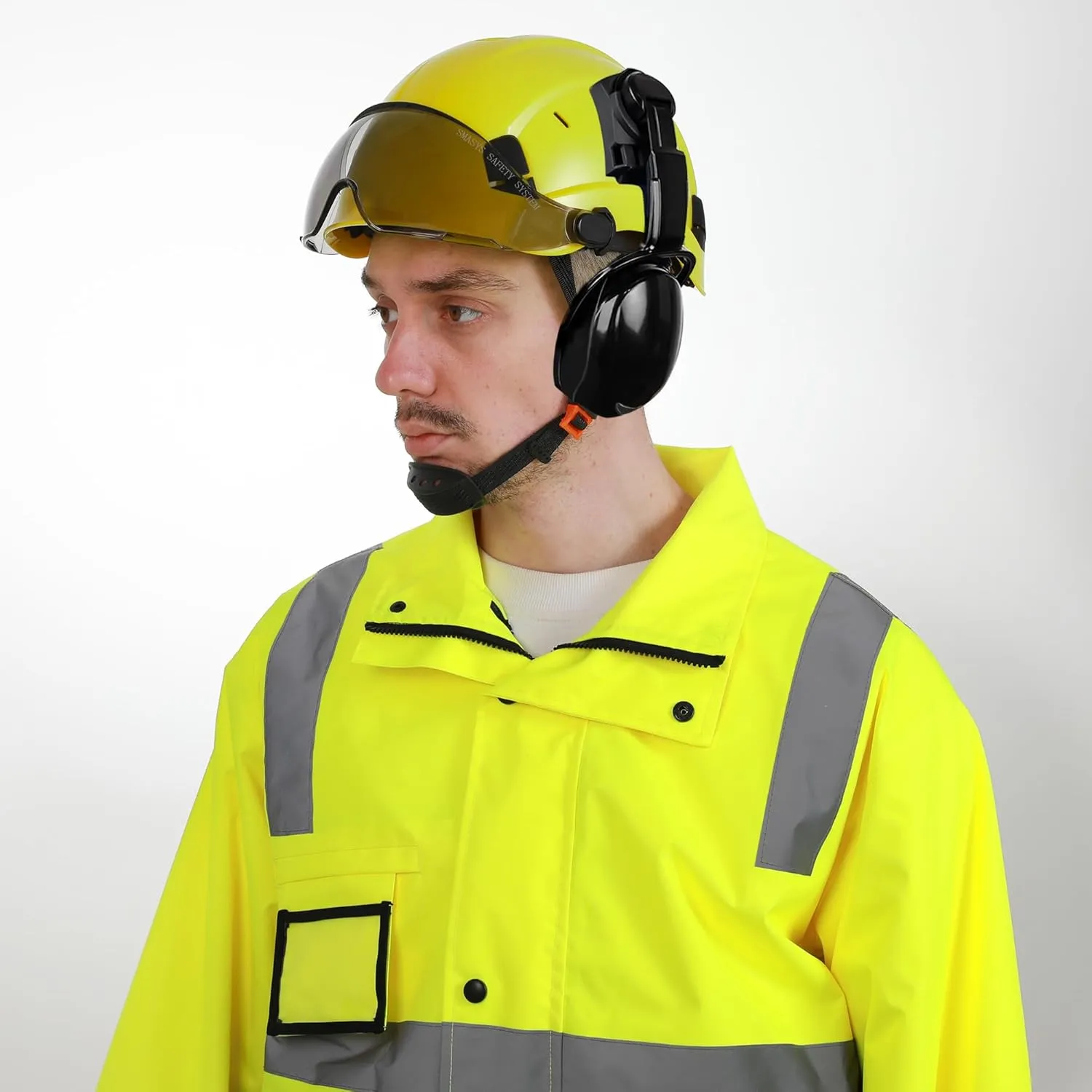 SMASYS Safety Hard Hat with Visor Ear Muffs- Adjustable ABS Climbing Helmet 6-Point Suspension Perfect for Construction Head Protection Hardhats Hear, Bule