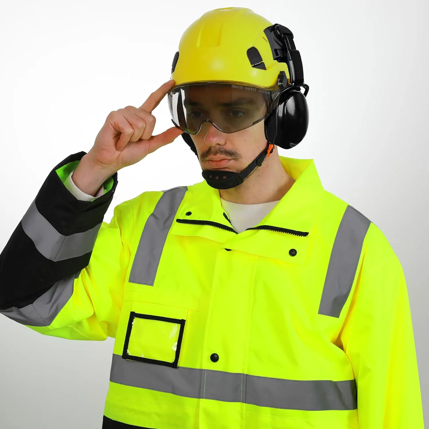 SMASYS Safety Hard Hat with Visor Ear Muffs- Adjustable ABS Climbing Helmet 6-Point Suspension Perfect for Construction Head Protection Hardhats Hear, Bule