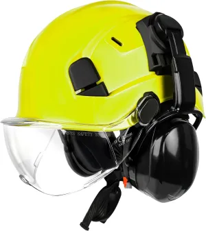 SMASYS Safety Hard Hat with Visor Ear Muffs- Adjustable ABS Climbing Helmet 6-Point Suspension Perfect for Construction Head Protection Hardhats Hear, Bule