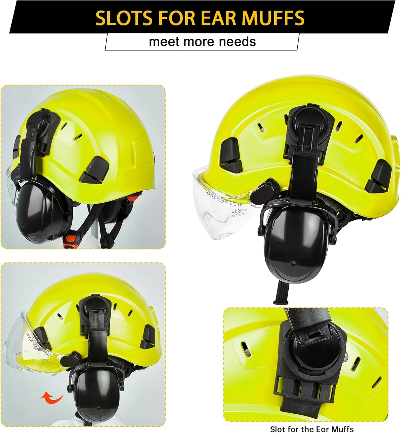 SMASYS Safety Hard Hat with Visor Ear Muffs- Adjustable ABS Climbing Helmet 6-Point Suspension Perfect for Construction Head Protection Hardhats Hear, Bule
