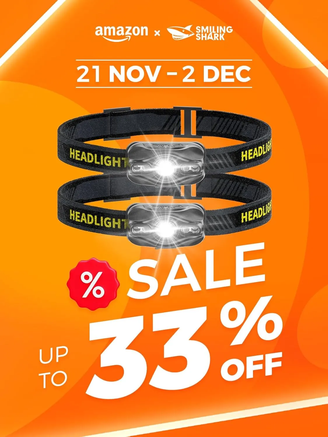 Smiling Shark Headlamp 2 Pack, Super Bright White & Red Head Light Mini Compact Portable with Motion Sensor Waterpfoof for Adults and Kids Camping Running Fishing, LED-Headlamp-Mini-Rechargeable