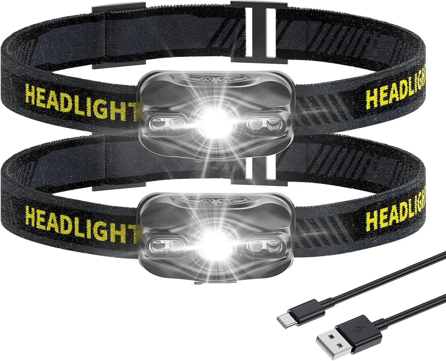 Smiling Shark Headlamp 2 Pack, Super Bright White & Red Head Light Mini Compact Portable with Motion Sensor Waterpfoof for Adults and Kids Camping Running Fishing, LED-Headlamp-Mini-Rechargeable