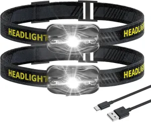Smiling Shark Headlamp 2 Pack, Super Bright White & Red Head Light Mini Compact Portable with Motion Sensor Waterpfoof for Adults and Kids Camping Running Fishing, LED-Headlamp-Mini-Rechargeable