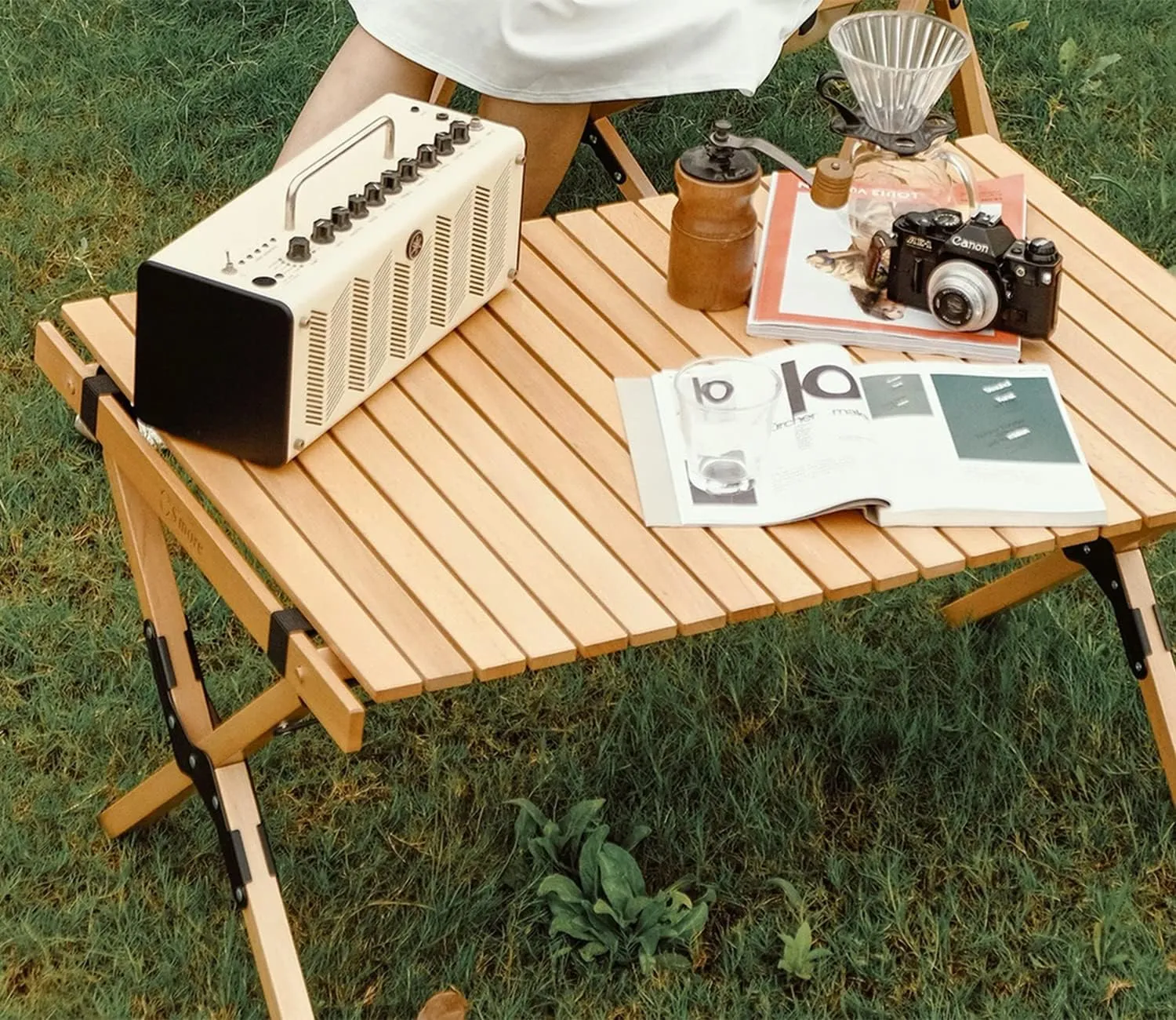 S'more Folding Picnic Table, Portable Camping Table with Carry Bag, Wood Outdoor Table for Picnic, Camping, Travel, Party, Beach, Garden, Patio, gailgating, BBQ,Easy to Assembly (M Size-90cm)