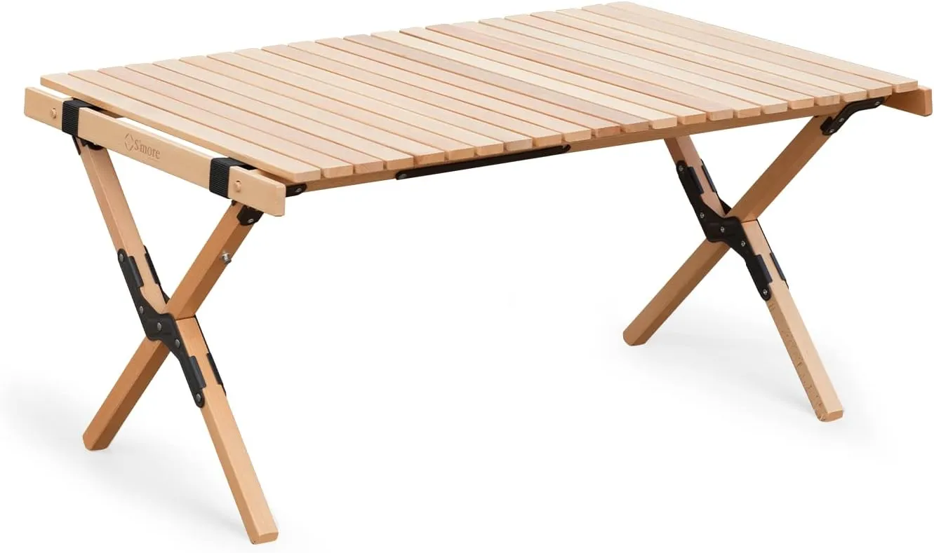 S'more Folding Picnic Table, Portable Camping Table with Carry Bag, Wood Outdoor Table for Picnic, Camping, Travel, Party, Beach, Garden, Patio, gailgating, BBQ,Easy to Assembly (M Size-90cm)